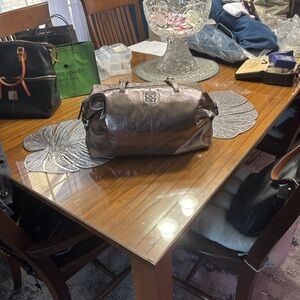 Coach Metallic Silver Leather Satchel with Top Handles